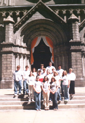 Group Picture - Youth Group standing in phalanx before the Cathedral Basilica of St. Louis