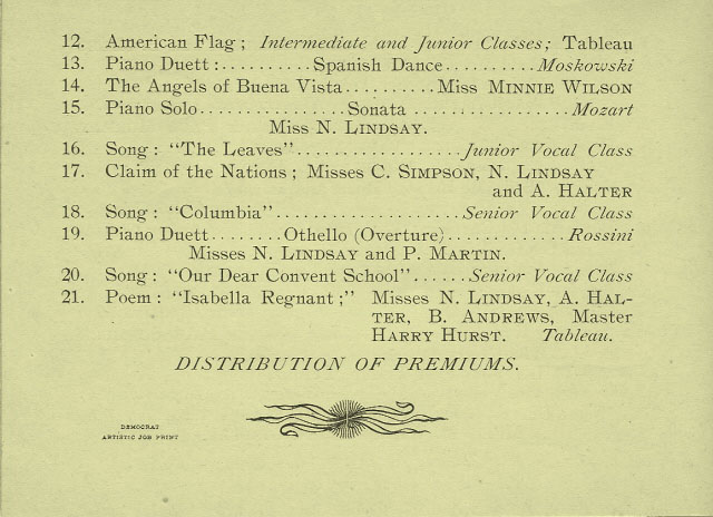 1892-1893 Commencement Program - Charleston Convent School